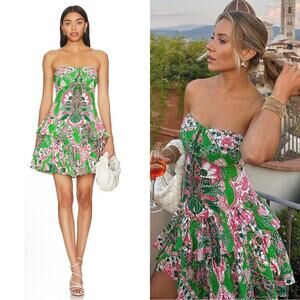 Love the Label Adella Tiered Mini Dress in Clementine Green Print Size Medium